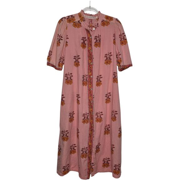 Alix of Bohemia Remi Peony Midi Dress Pink Hand Block Print Cotton Size Large - Picture 3 of 10